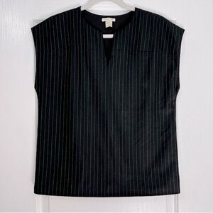 Club Monaco Black and White Pinstriped Tailored Wool Blend Blouse